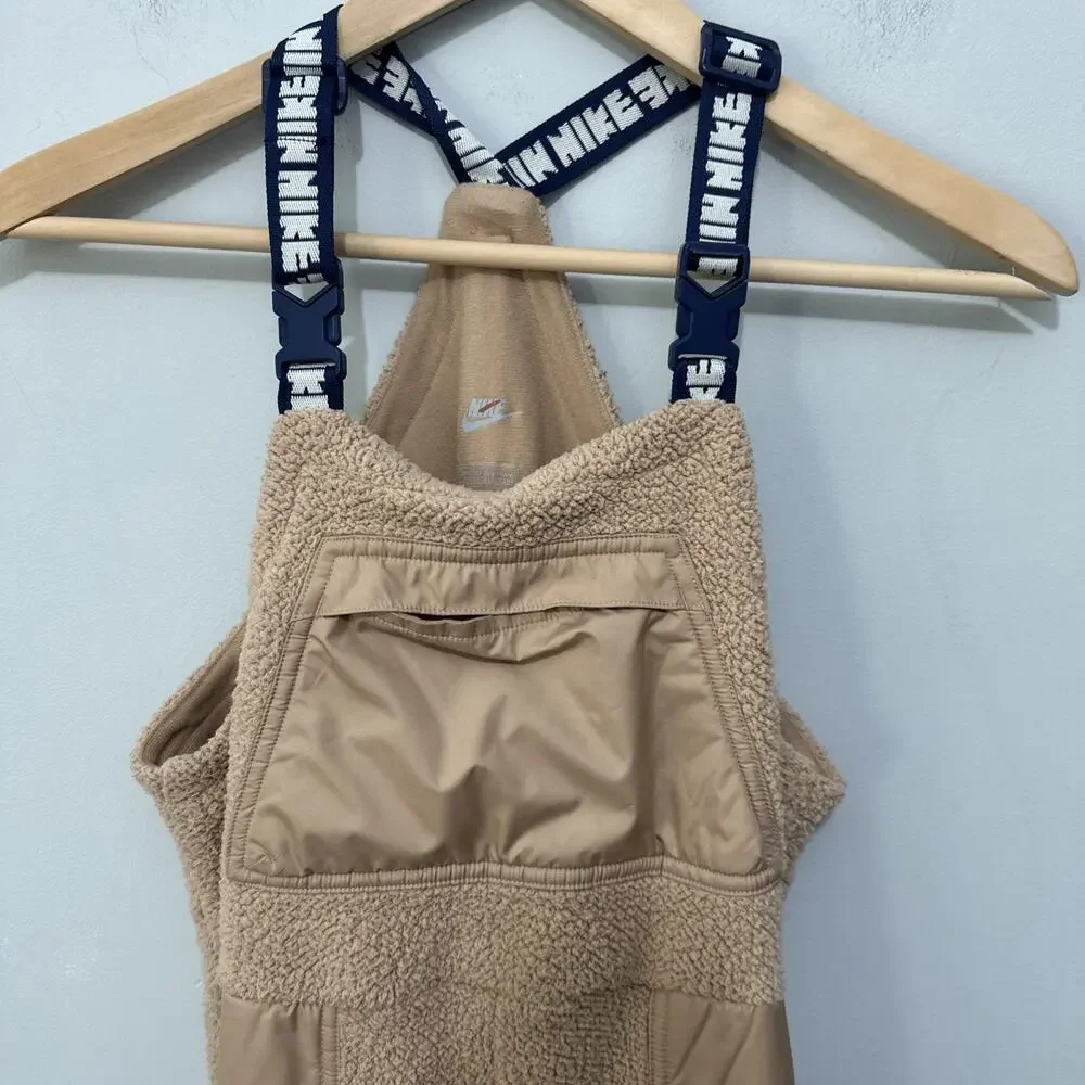 Nike Overalls Kids Large Tan Sherpa Fleece Bib Outdoor Casual Activewear Gorp